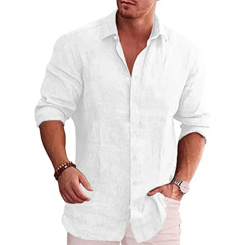 Camisa Masculina de Manga Longa de Linho Santorini